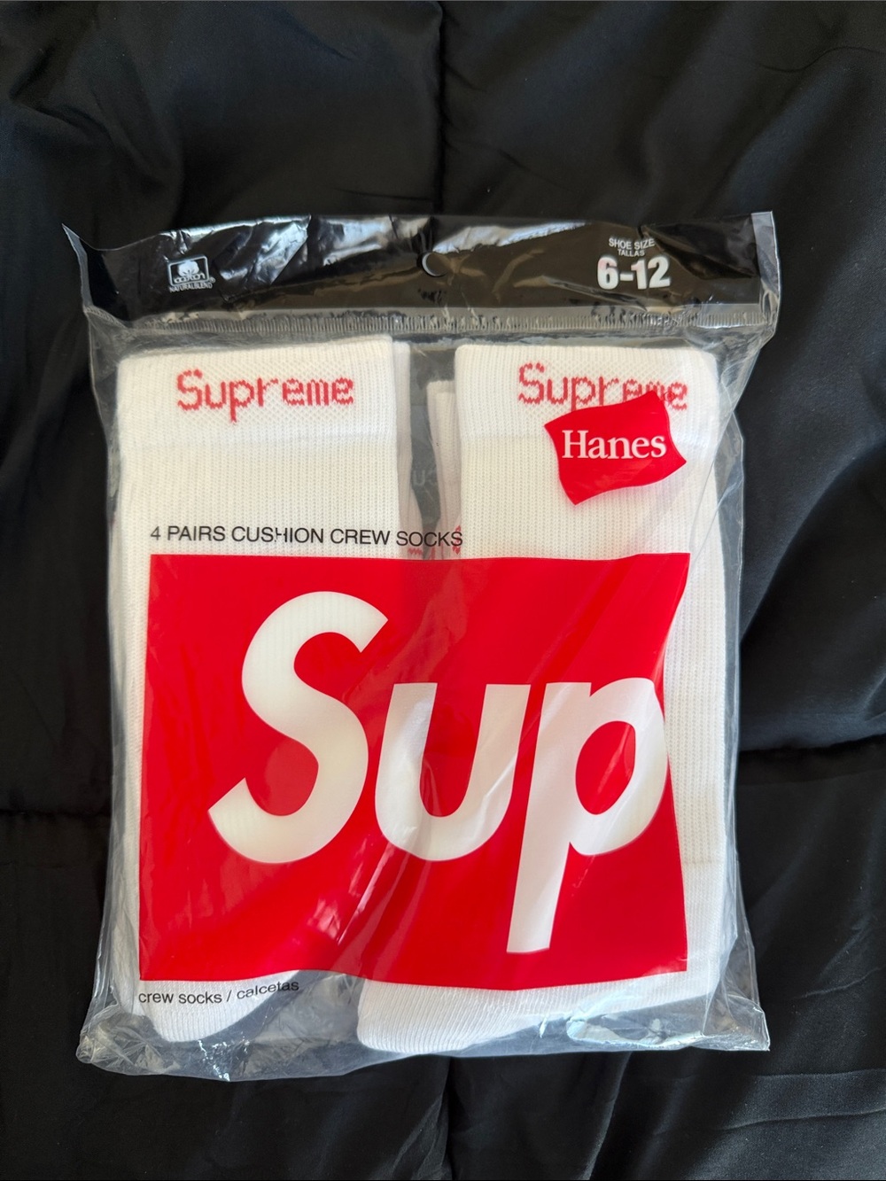 Supreme x Hanes White Crew Socks with Red Logo - 4 Pairs